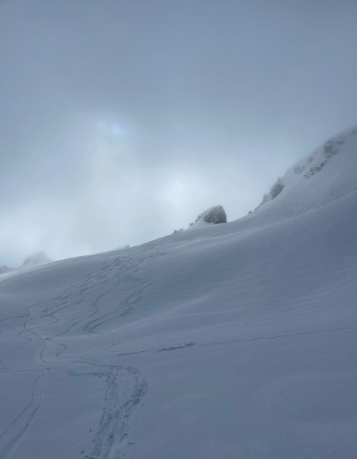 Looking back up towards the ridge of East Col
